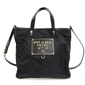 Prada tote shoulder bag black nylon leather TESSUTO Nero